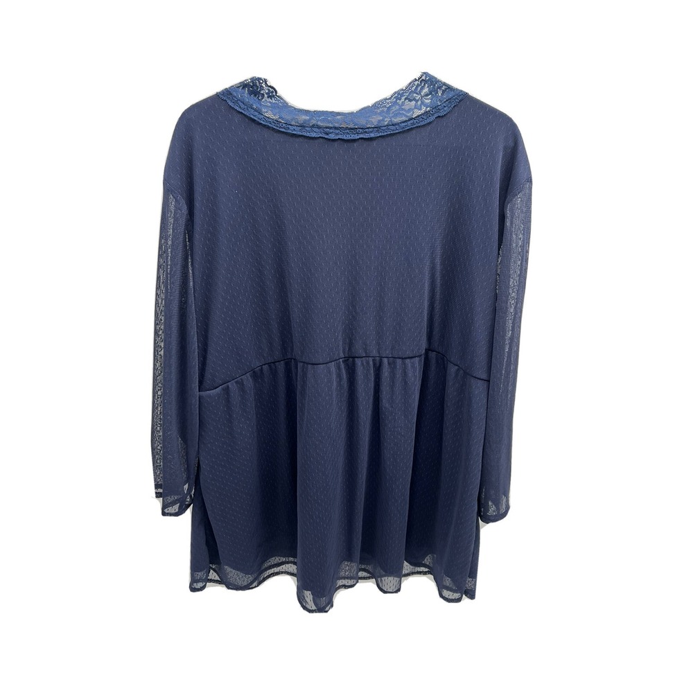 Blouse Weekend Suzanne Betro Womens Top Tunic 3X Blue V Neck Lace - Picture 2 of 6